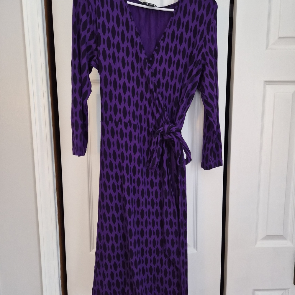 Banana Republic Purple Patterned Long Sleeve Dress